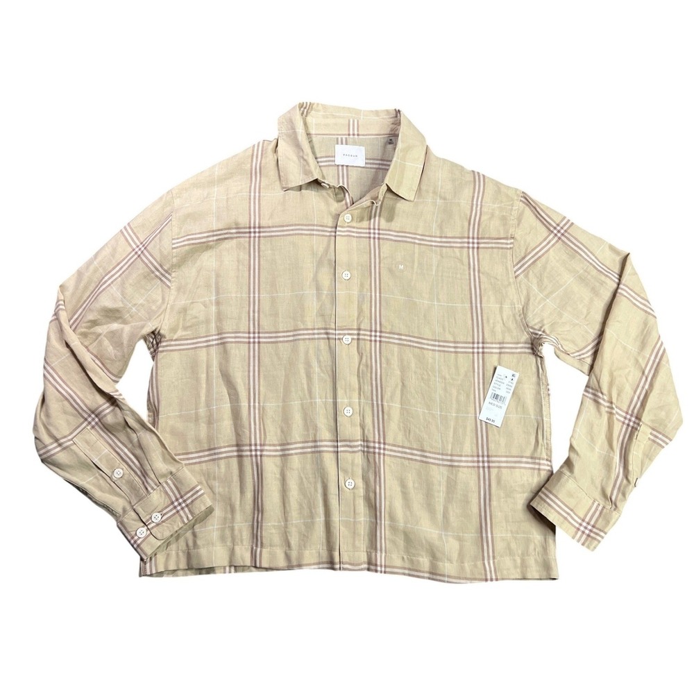 NWT PacSun Classic Flannel Shirt Men's Medium Tan Plaid L/S Button Down Cotton